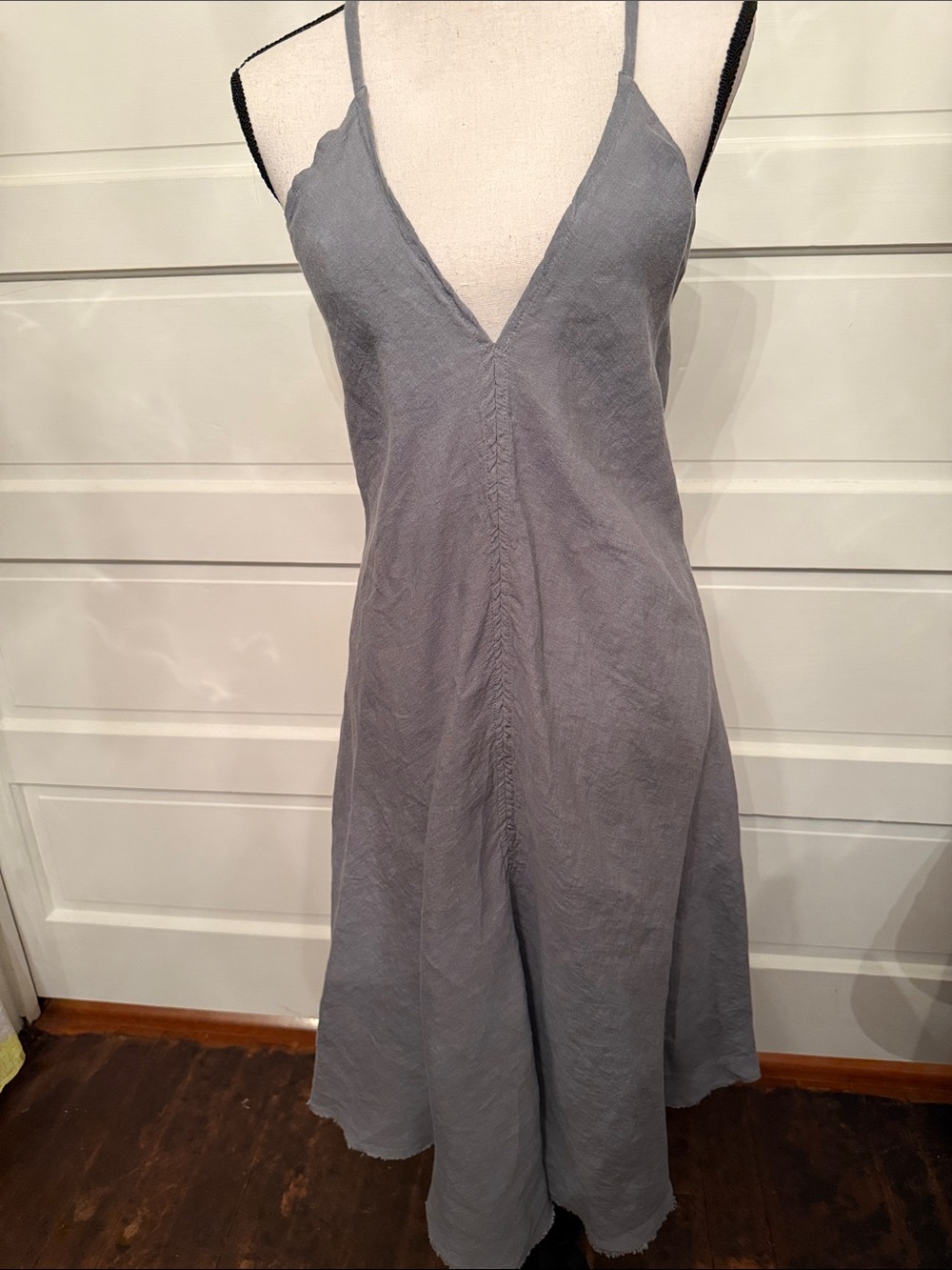 BIANKALÚ Hermosa Backless Slip Midi Dress Handkerchief Hem Boho Gray